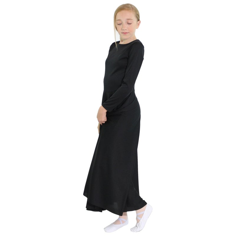 Danzcue Girls Praise Loose Fit Full Length Long Sleeve Dance Dress, Black, 8-10 - Image 3